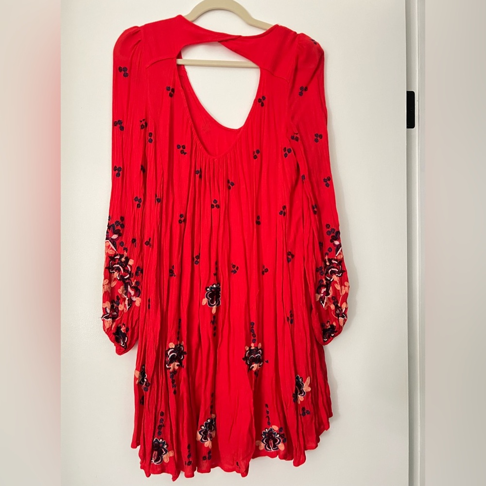 Free People Red Floral Long Sleeve Dress